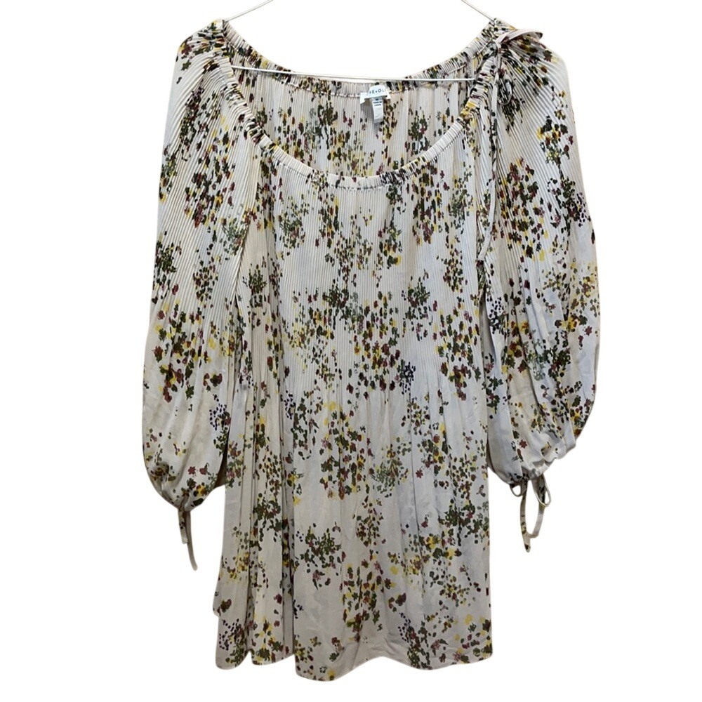 Rose Olive Womens 1X Floral Print Pleated Off Shoulder Puff Sleeve‎ Top